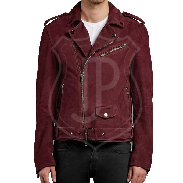 Burgundy Suede Double Biker Jacket