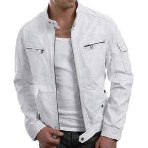 Men’s White Motorcycle Leather Jacket