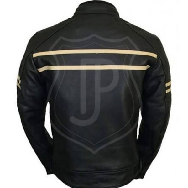 Men's Black Retro Leather Biker Jacket - Image 2