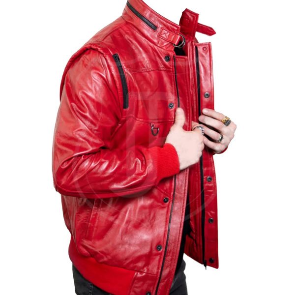 Men's Cobra Kai Johnny Red Retro Leather Jacket - Image 2