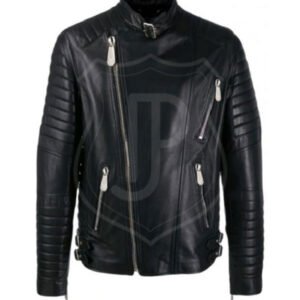 Men’s Padded Sleeves Biker Leather Jacket