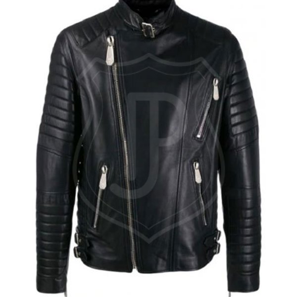 Men's Padded Sleeves Biker Leather Jacket
