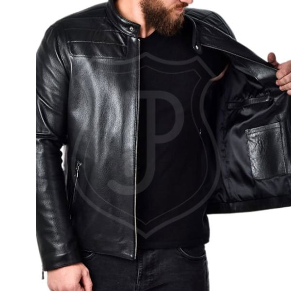 Men's Real Leather Biker Jacket - Image 4