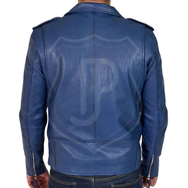 Sky Blue Double Biker Leather Jacket - Image 2