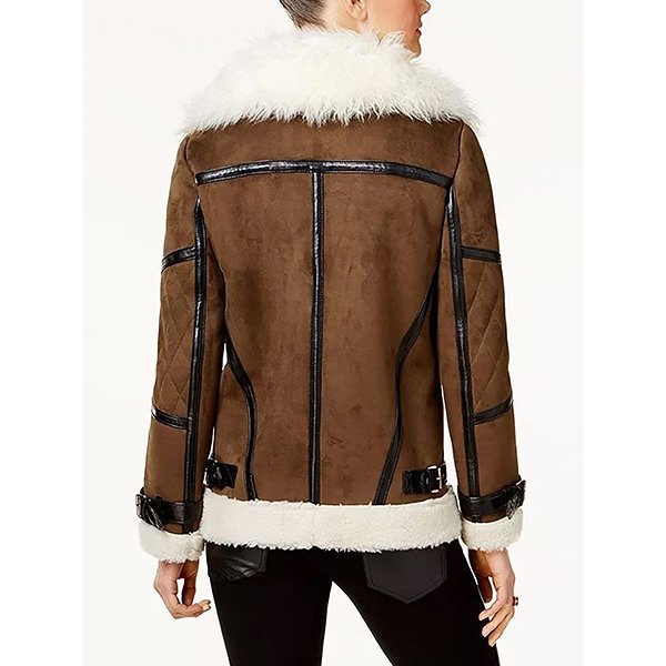 WOMEN'S BROWN ASYMMETRICAL SHEARLING LEATHER JACKET