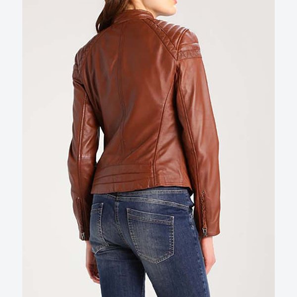 Women Brown Cafe Racer Leather Jacket