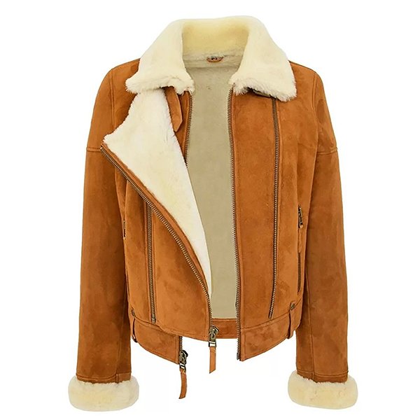 WOMEN'S GENUINE SHEEPSKIN SHEARLING LEATHER JACKET