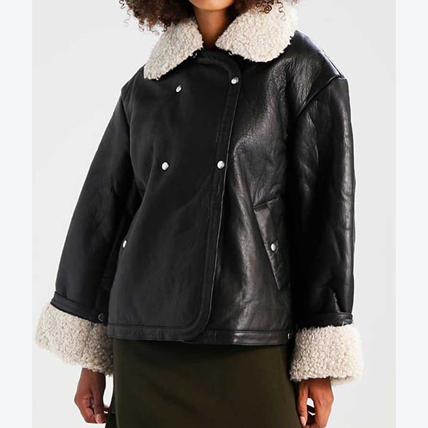 Women's Double Breasted Black Leather Jacket