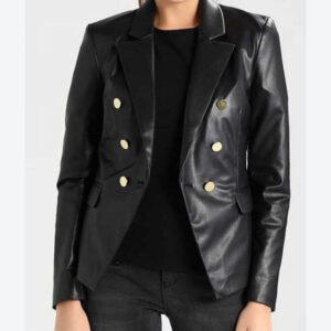Women Double Breasted Black Blazer
