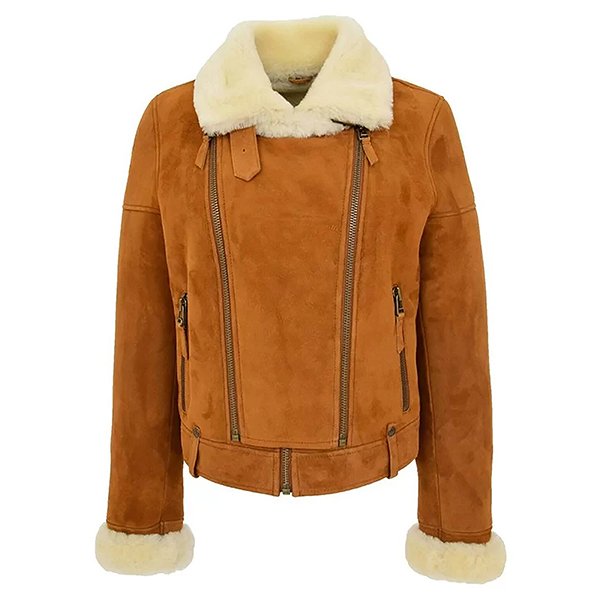 WOMEN'S GENUINE SHEEPSKIN SHEARLING LEATHER JACKET