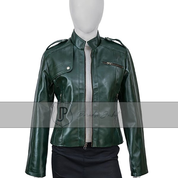 Women Green Leather Jacket