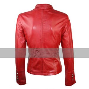Women’s Slim Fit Military Style Leather Jacket Red