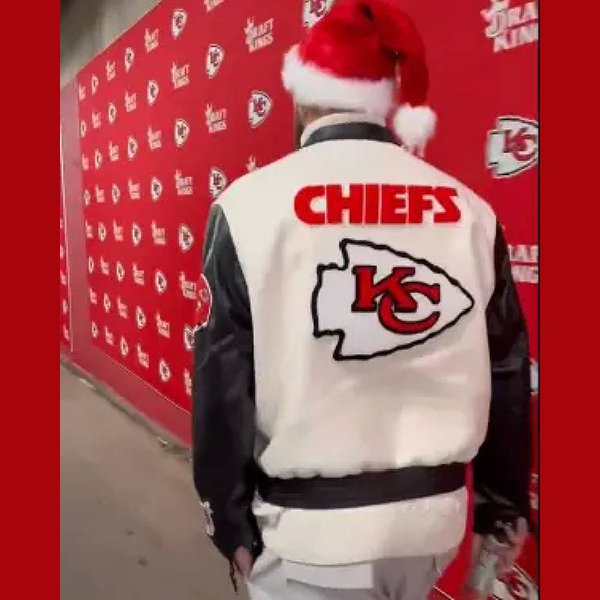Travis Kelce Chiefs Christmas White Varsity Jacket