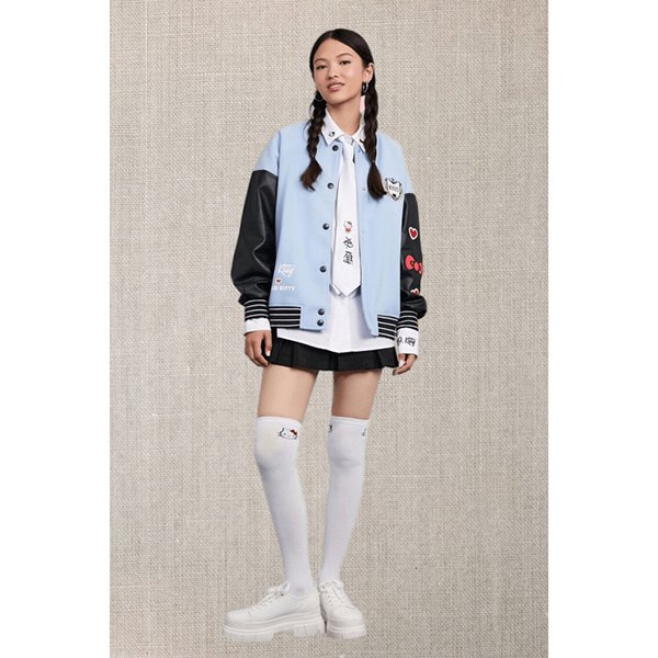 XO Kitty 2023 Hello Kitty Leather Sleeves Varsity Jacket