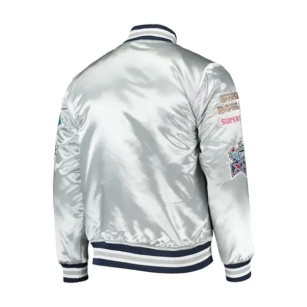 DALLAS COWBOYS FULL SNAP SILVER SATIN VARSITY JACKET