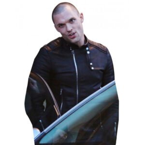 Deadpool 2016 Ed Skrein Slim-Fit Black Leather Jacket