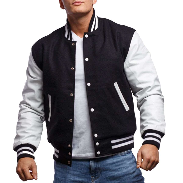 Men Black and White Varsity Jacket