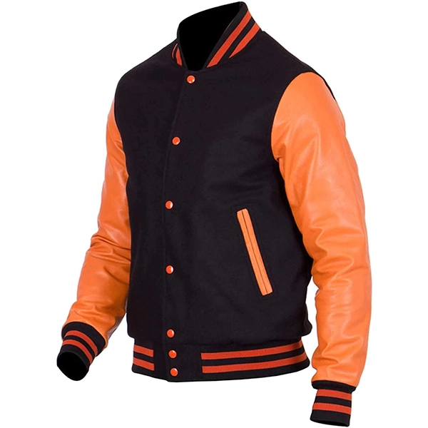 Men's Black and Orange Varsity Jacket - Baseball Style
