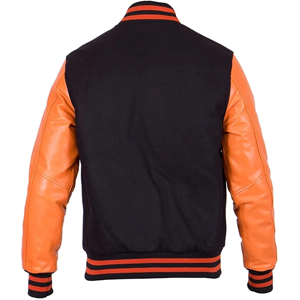 Men's Black and Orange Varsity Jacket - Baseball Style