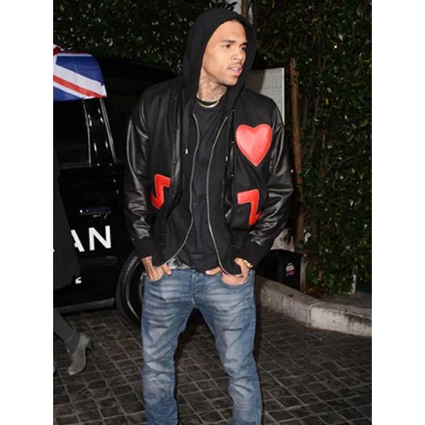 Chris Brown Red Heart Leather Jacket
