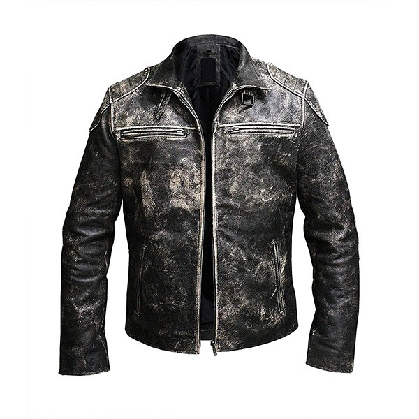 Retro Classic Cafe Racer Distressed Men's Black Genuine Leather Jacket