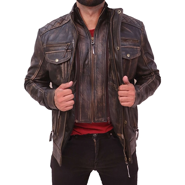 Abbraci Boys Cafe Racer Classic Vintage Biker Men's Genuine Leather Jacket