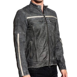MEN’S DISTRESSED CAFE RACER LEATHER BIKER JACKET