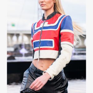Candice Swanepoel Cropped Leather Jacket
