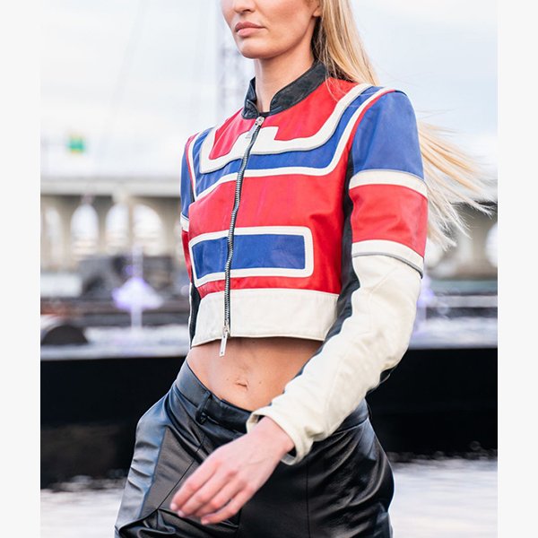 Candice Swanepoel Cropped Leather Jacket