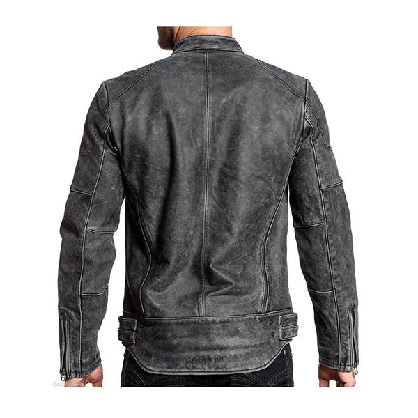 MEN’S DISTRESSED CAFE RACER LEATHER BIKER JACKET