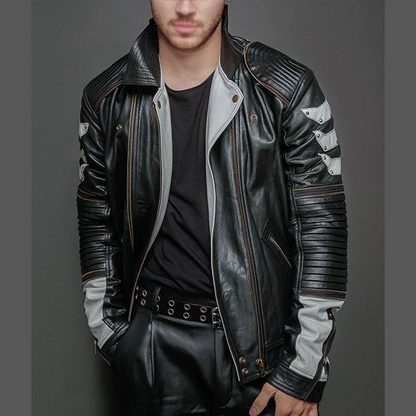 Frank Mens Metallic Black Biker Jacket