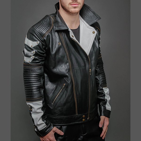 Frank Mens Metallic Black Biker Jacket