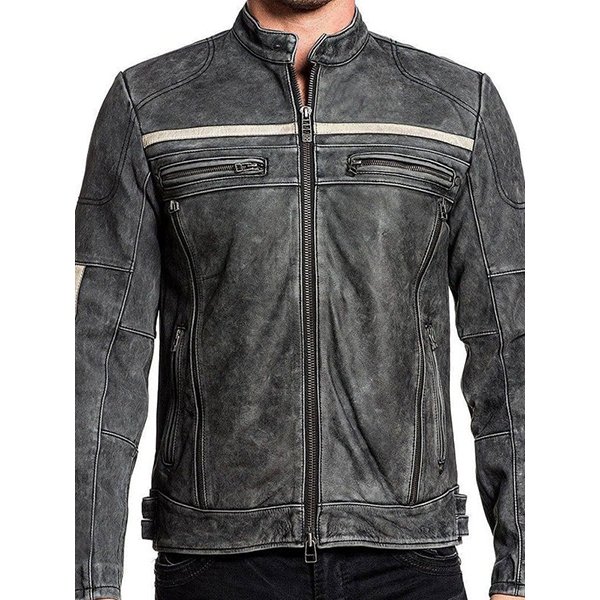 MEN’S DISTRESSED CAFE RACER LEATHER BIKER JACKET