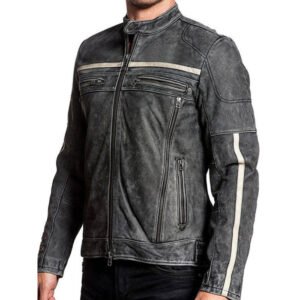 MEN’S DISTRESSED CAFE RACER LEATHER BIKER JACKET