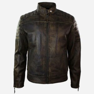 MEN’S DISTRESSED LEATHER BIKER JACKET