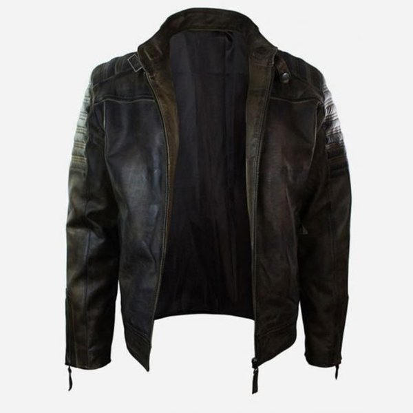 MEN'S DISTRESSED LEATHER BIKER JACKET