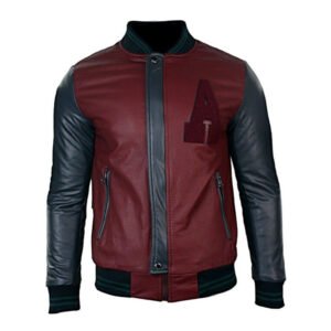 MENS SYNTHETIC LEATHER BASEBALL JACKET MAROON