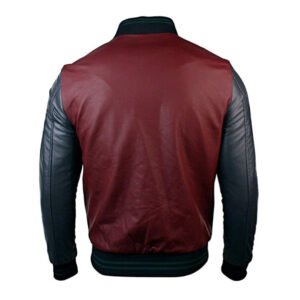 MENS SYNTHETIC LEATHER BASEBALL JACKET MAROON