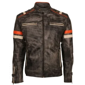 Men’s Cafe Racer And Slim Fit Distressed Black Leather Jacket