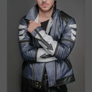 Mike Blue Mens Leather Metallic Jacket