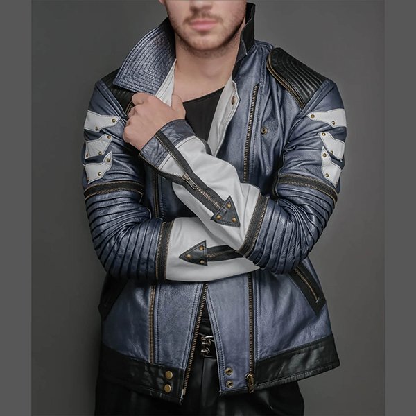 Mike Blue Mens Leather Metallic Jacket