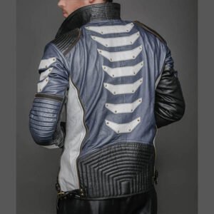 Mike Blue Mens Leather Metallic Jacket