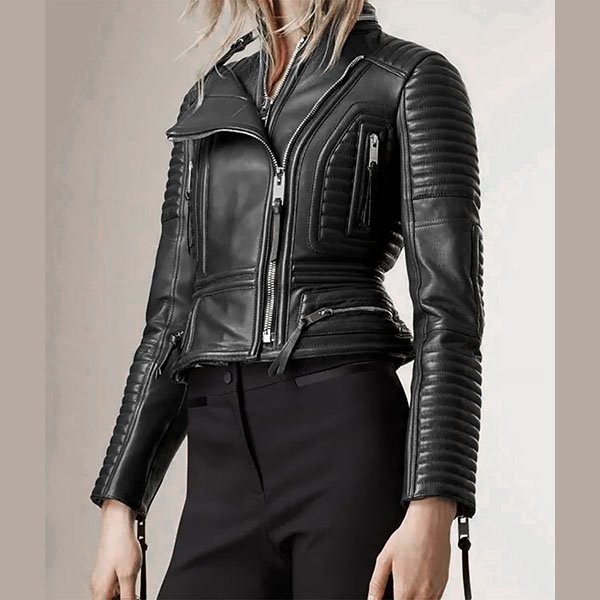 Women's Peplum Waist Leather Biker Jacket