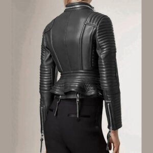 Women’s Peplum Waist Leather Biker Jacket