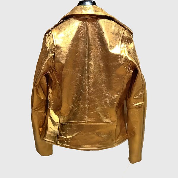 Asymmetrical Bikers Gold Leather Jacket