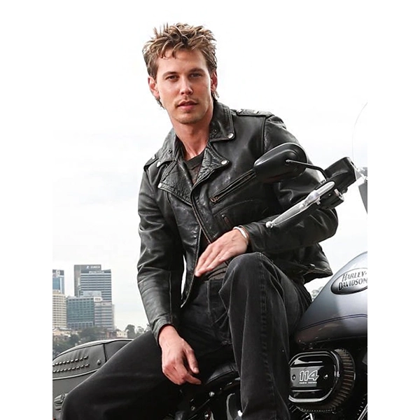 AUSTIN BUTLER THE BIKERIDERS BLACK LEATHER JACKET