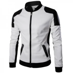 White Stylish Slim Fit Biker Men’s Leather Jacket