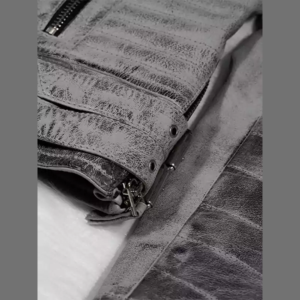 MEN’S SMOKE GRAY QUILTED BIKER WEATHERED LEATHER JACKET