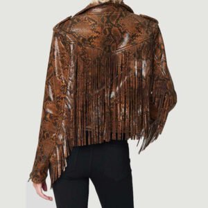 WOMENS SNAKE SKIN FRINGE LEATHER JACKET