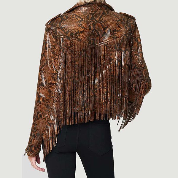 WOMENS SNAKE SKIN FRINGE LEATHER JACKET